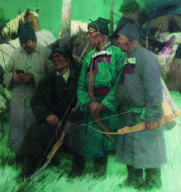 《草原老射手》作者：董从民规格：170cm×160cm品类：油画