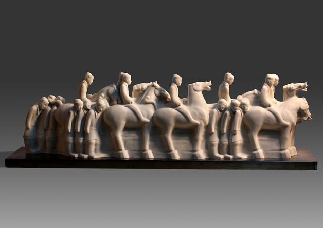 《《和西之师》》作者：邓河创作年代：2018规格：45x35x135cm品类：人造石、不锈钢