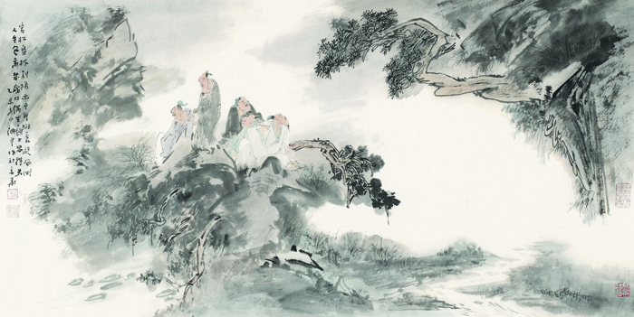 岩松斜阳 68cm×136cm 2015年