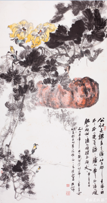 张振铎《公社常青藤》中国画 175cm×92cm 1965年 湖北美术馆藏