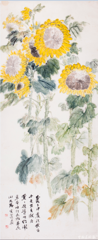 王霞宙《永作葵花向太阳》中国画 241cm×97cm 1960年代湖北美术馆藏