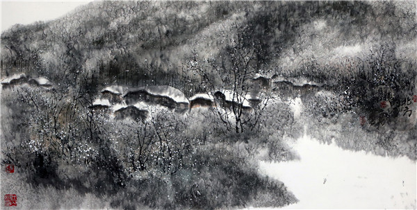 北方的雪 中国画 68cmx136cm 刘人岛