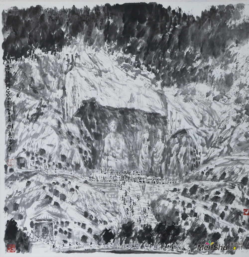 《洛阳龙门石窟》作者：周明亮 规格：68×68cm 品类：中国画