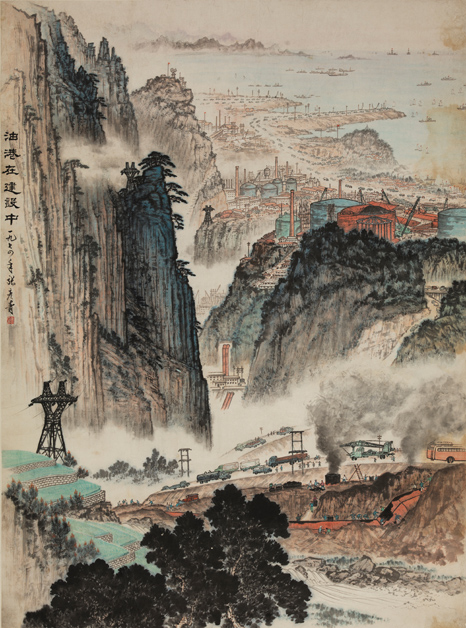 《油港在建设中》作者：张彦青 规格：151.8×112.4cm