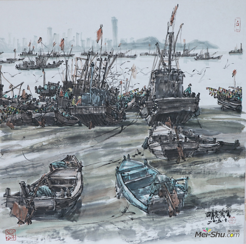 《连岛写生》作者：周明亮 规格：68×68cm 品类：中国画