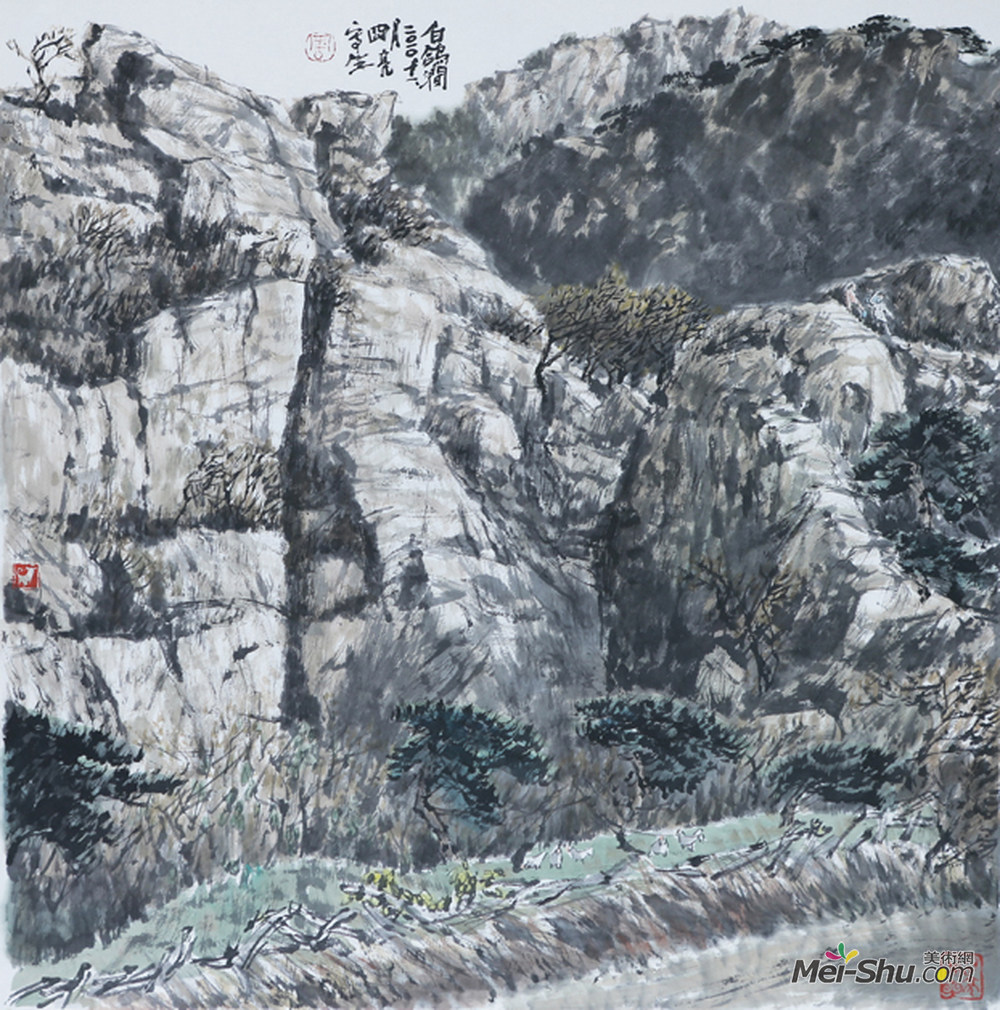 《白鸽涧》作者：周明亮 规格：68×68cm 品类：中国画