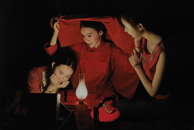 《红盖头-乡村游戏之三》作者：王沂东 规格：100×150cm