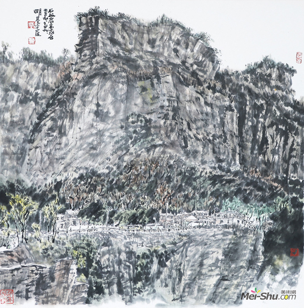 《石板岩高家台》作者：周明亮 规格：68×68cm 品类：中国画