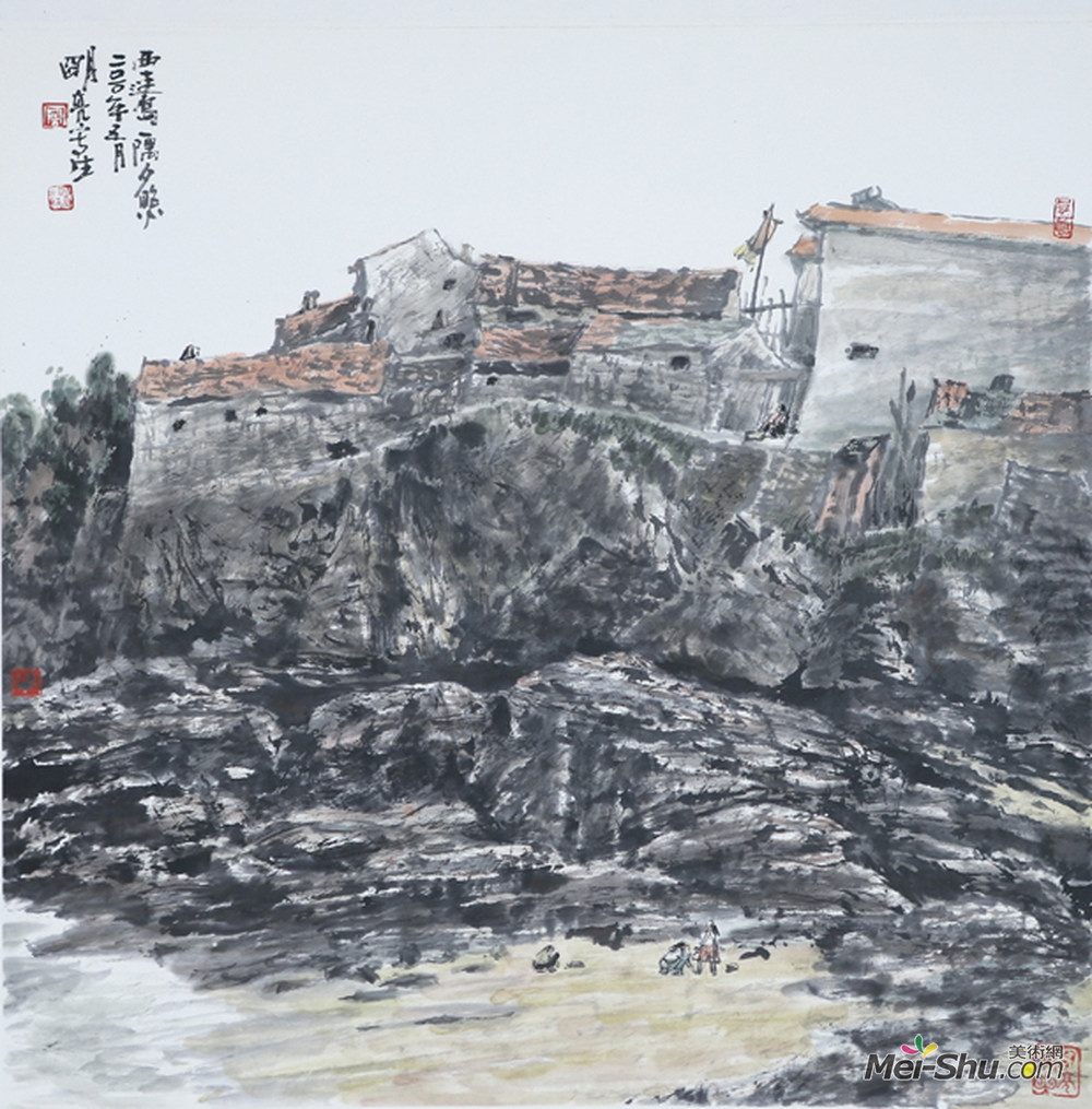 《西连岛一隅夕照》作者：周明亮 规格：68×68cm 品类：中国画