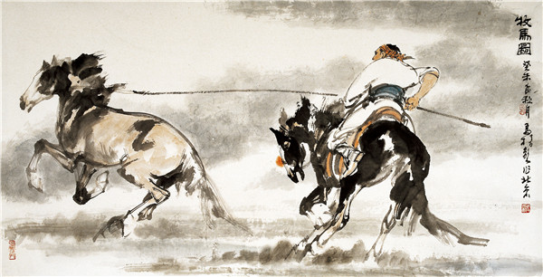 马振声 牧马图 175cmx93cm 纸本设色 2003年