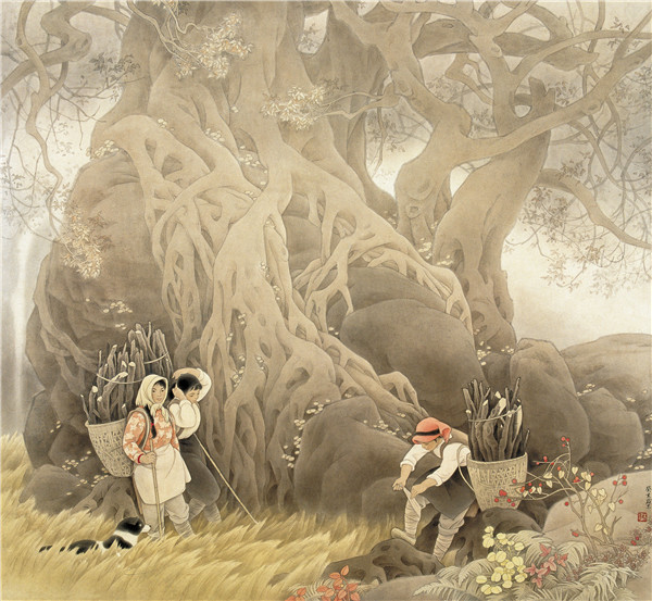 朱理存 山姑娘 110cm×100cm 工笔 1983年