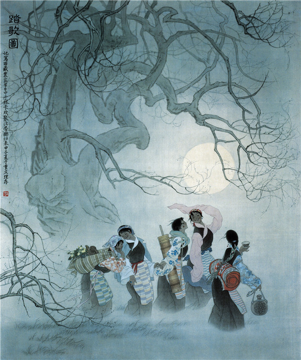 朱理存 《踏歌图》105cm×85cm 工笔绢本 1984年