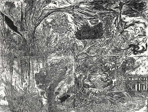 黄洋《隐德守愚》雕版油印木刻 90X120cm 2018年