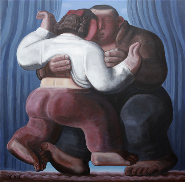 宫立龙 Gong Lilong,彩排 Rehearsal, 布面丙烯 acrylic on canvas, 200x200cm 2015-2019
