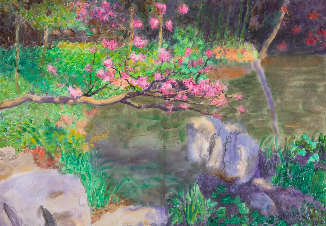瘦西湖红桥 紙本丙烯、矿物色 45cm×64cm 2018年