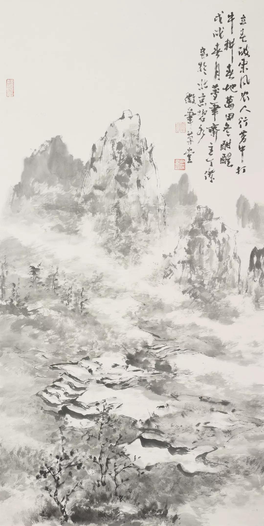 农人行雾中 138cm×69cm