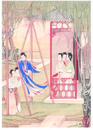 故宫博物院藏《仕女图册页之秋千图》清·焦秉贞