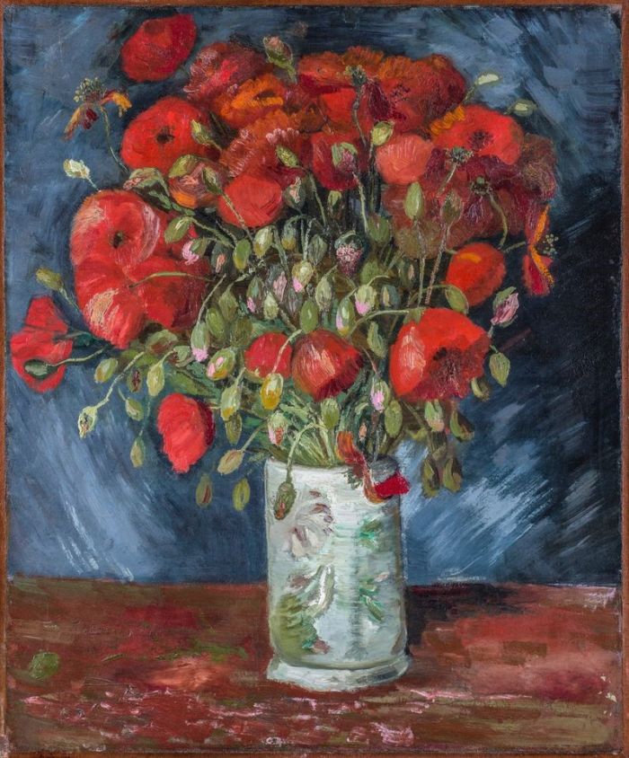 《红色罂粟花》（Vase with Poppies，1886）
