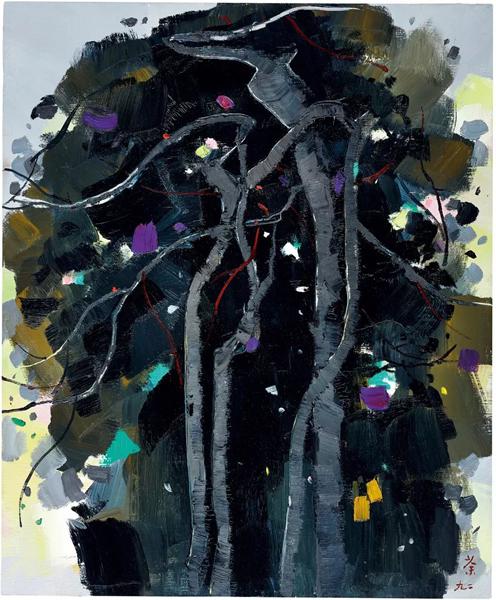 吴冠中《黑松》1992 年作油彩画布73.1 x 60.1 cm。成交价：HK$ 10，620，000