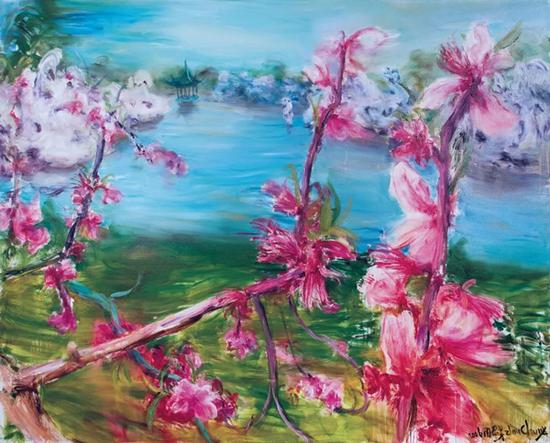 周春芽《桃花风景系列2006—苏州桃花》2006 年作油彩画布200 x 250 cm。成交价：HK$ 10，974，000