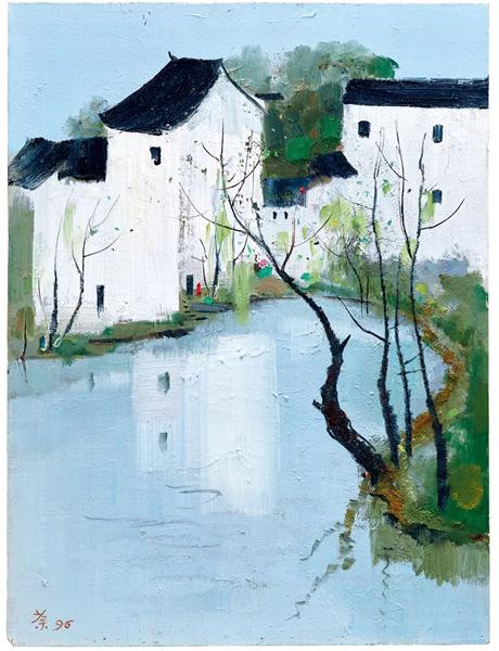 吴冠中《池塘人家（故乡）》1996 年作油彩木板61.4 x 46 cm。成交价：HK$ 10，620，000