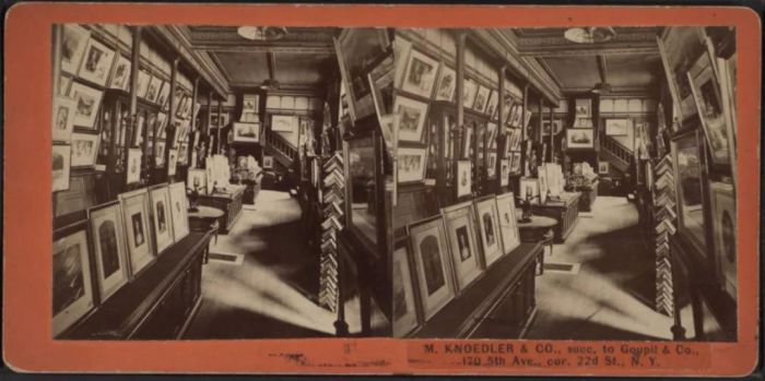 M.Knoedler & Company 画廊的内部陈设，1860-1880年。图片来自维基共享资源