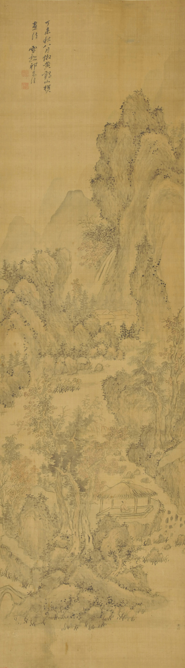 明 祁豸佳《仿王蒙画法山水图轴》 清康熙六年（1667年）绢本设色