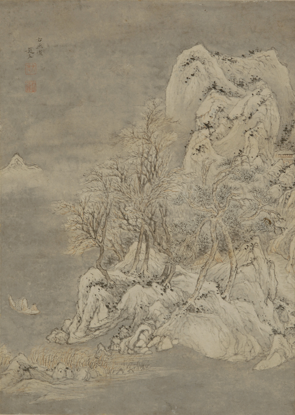 明 赵左 《雪景山水图轴》 纸本设色