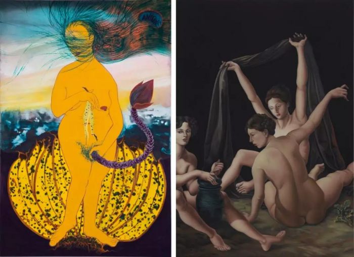 （左）塔米·阮，《c M Chui》，2018。CRUSHCURATORIAL。（右）赫塞·莫克里，《Remedy》，2018。Night Gallery