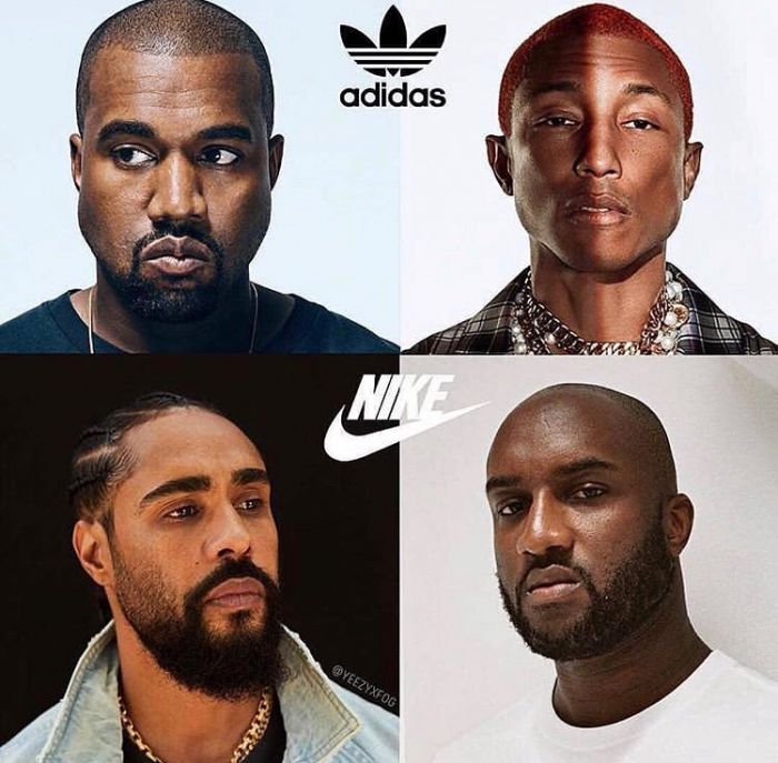 左上：Kanye West 右上：Pharrell Williams左下：Jerry Lorenzo 右下：Virgil Abloh
