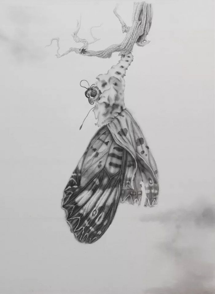 《出壳》2018年绢本水墨 185x137cm