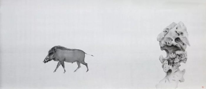 《行者》2018年绢本水墨 155x68cm