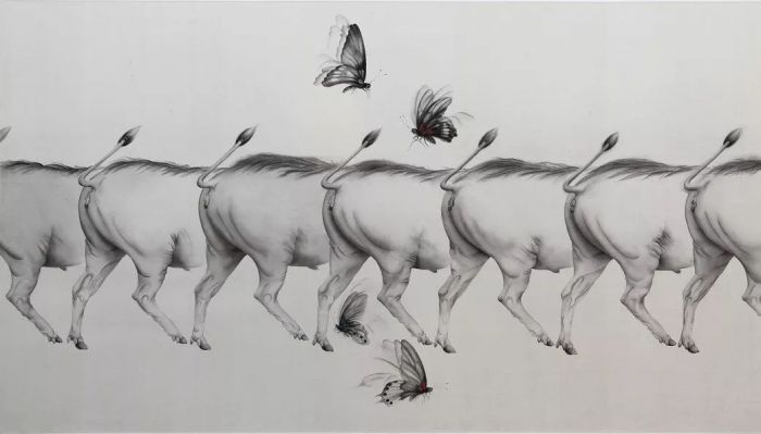 《踏花归来马蹄香》2018年绢本水墨 120x213cm