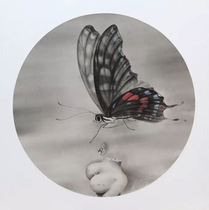 《蝶》2018年绢本水墨直径：140cm