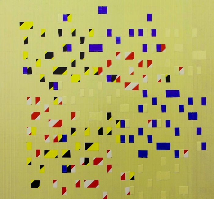 Oleksiy Koval：1，1，1，2，3_marker, tape on MDF中密度纤维板上的胶带和马克笔_130 x 140 cm，2013