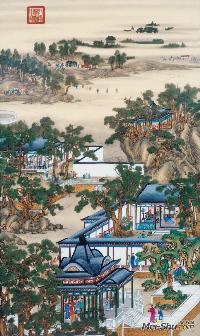郎世宁《雍正十二月令圆明园行乐图-十一月参禅》