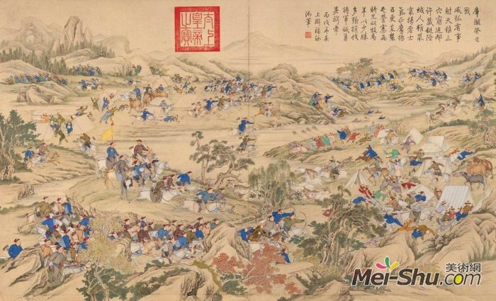 郎世宁《平定准部回部得胜图-库陇癸之战》