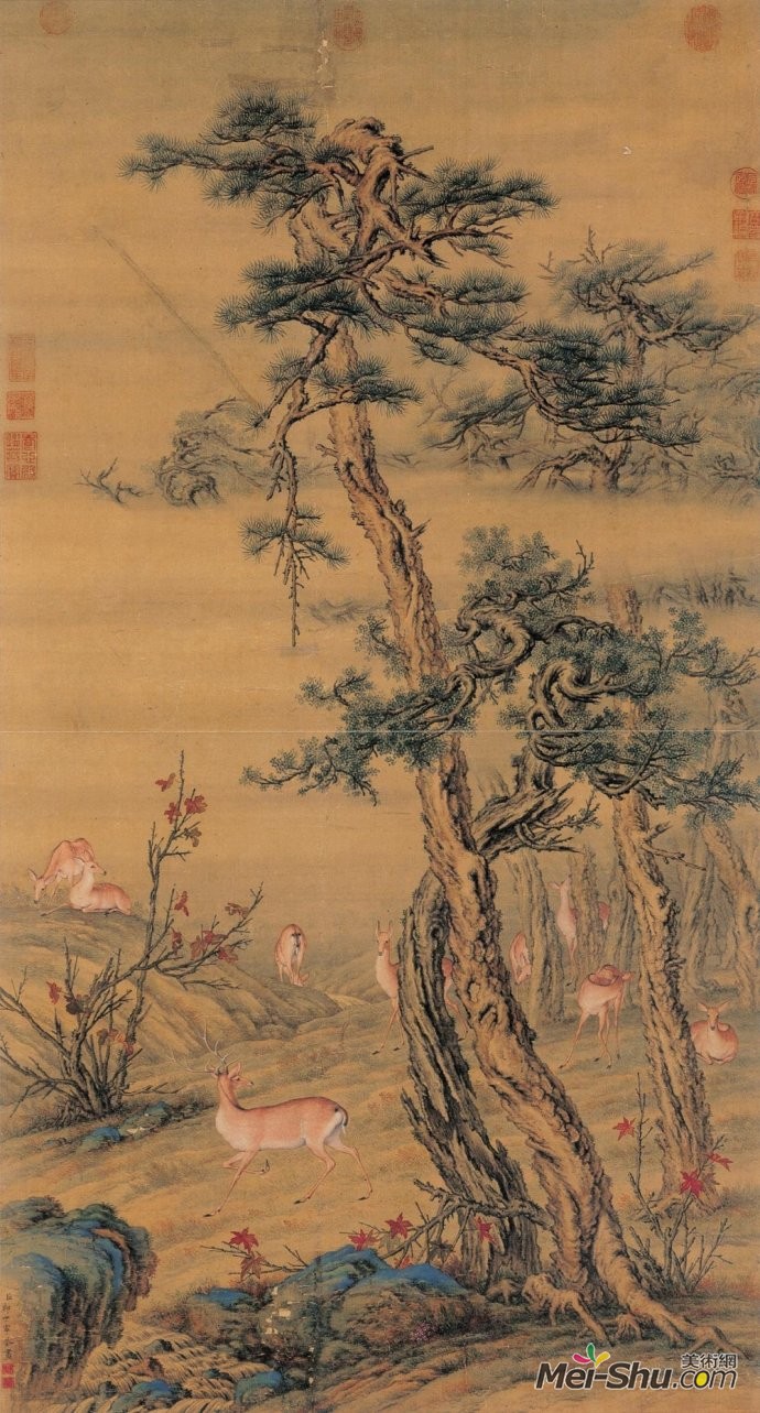 郎世宁《秋林群鹿图》