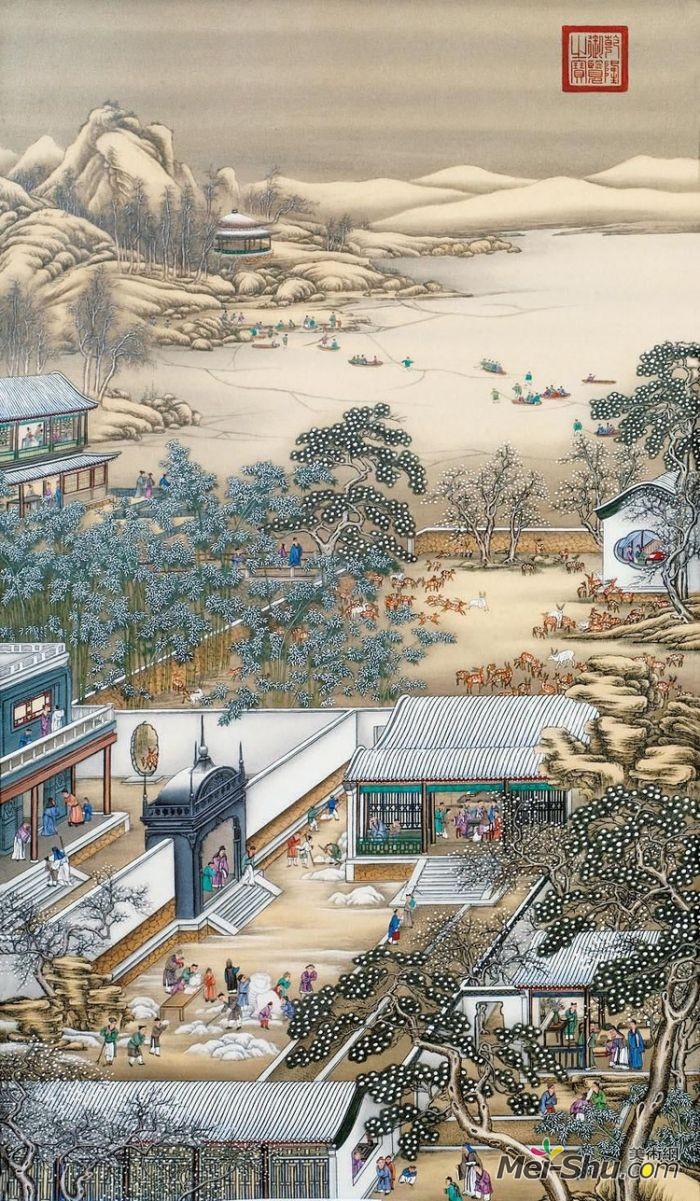 郎世宁《雍正十二月令圆明园行乐图-腊月赏雪》
