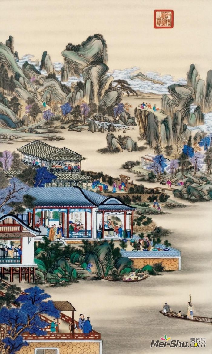 郎世宁《雍正十二月令圆明园行乐图-九月赏菊》