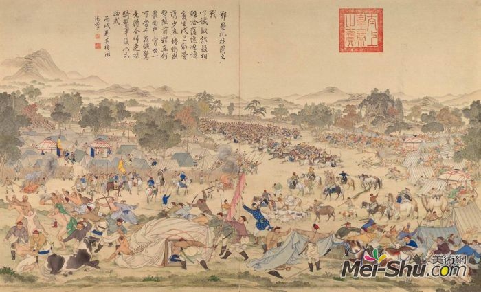 郎世宁《平定准部回部得胜图-鄂垒扎拉图之战》