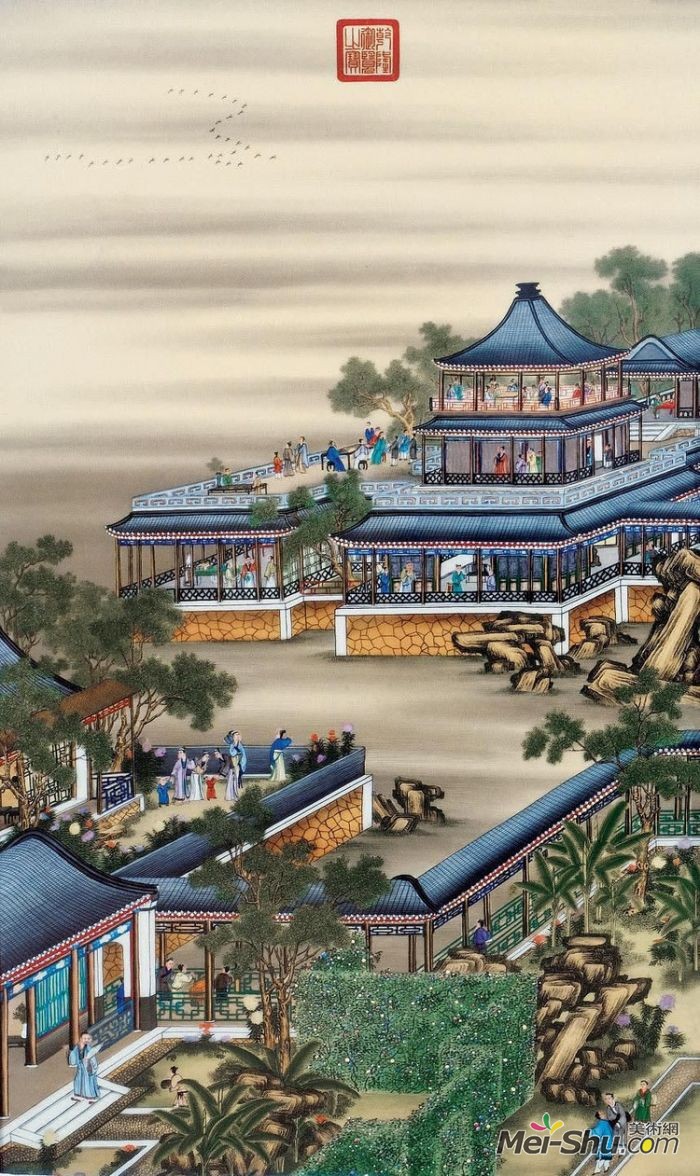 郎世宁《雍正十二月令圆明园行乐图-八月赏月》