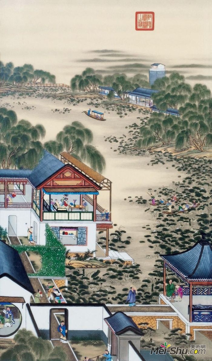 郎世宁《雍正十二月令圆明园行乐图-六月纳凉》