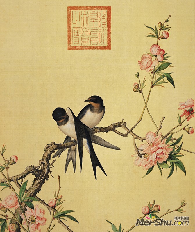 郎世宁《仙萼长春图册-桃花》