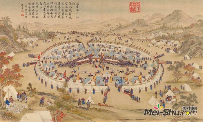 郎世宁《平定准部回部得胜图-拔达山汉纳款》