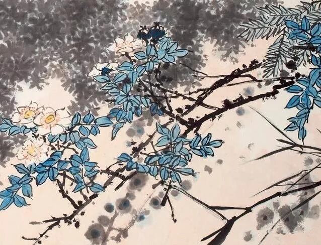 潘天寿《鹰石山花图》局部
