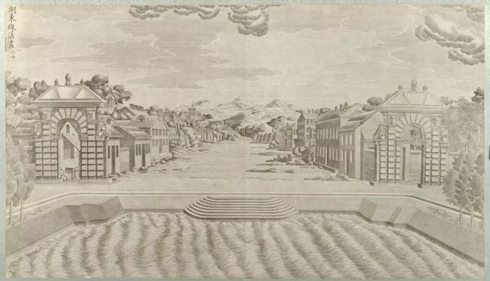 ▲《圆明园铜版画》册·湖东线法画／故宫博物院
