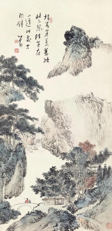 溥儒〈山径闻钟〉