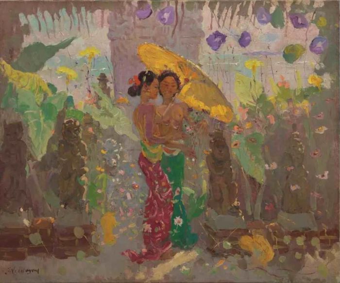 勒迈耶（Adrien Jean Le Mayeur de Merprès）《伞下二女子》