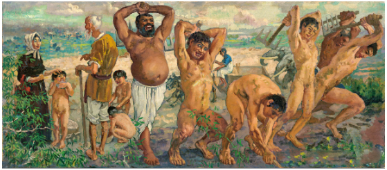 徐悲鸿 愚公移山 1940年作 布面 油画 46×107.5cm